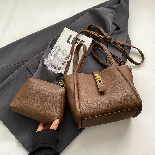 Bucket Bag for Women Magnetic Closure Shoulder Bag PU Leather with Inner Bag Crossbody Bag Solid Handbag for Work Travel