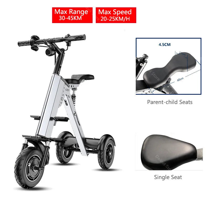 350W 36V 3 wheels Parents Child Electric Scooter 2 Seats For Adults Children 10 Inch Folding Electric Tricycle Scooter For Women