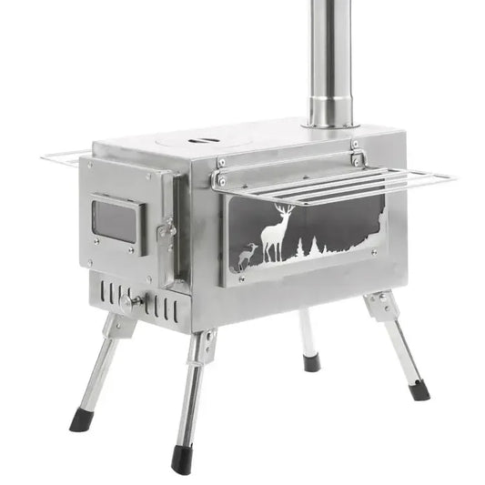 Outdoor Wood Burning Stove Portable Tent Stove with Chimney Pipe for Cooking Camping
