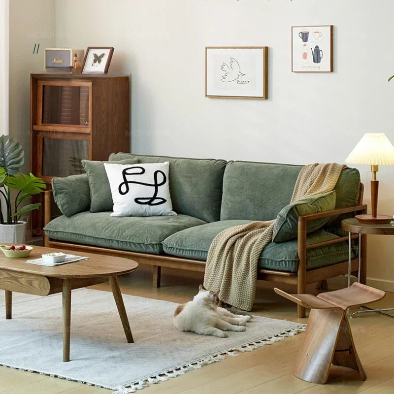 Wood Retro Living Room Sofa Cotton Linen Fabric Designer Homestay Sofa Modern New Simple Washable Canape Salon Home Furniture