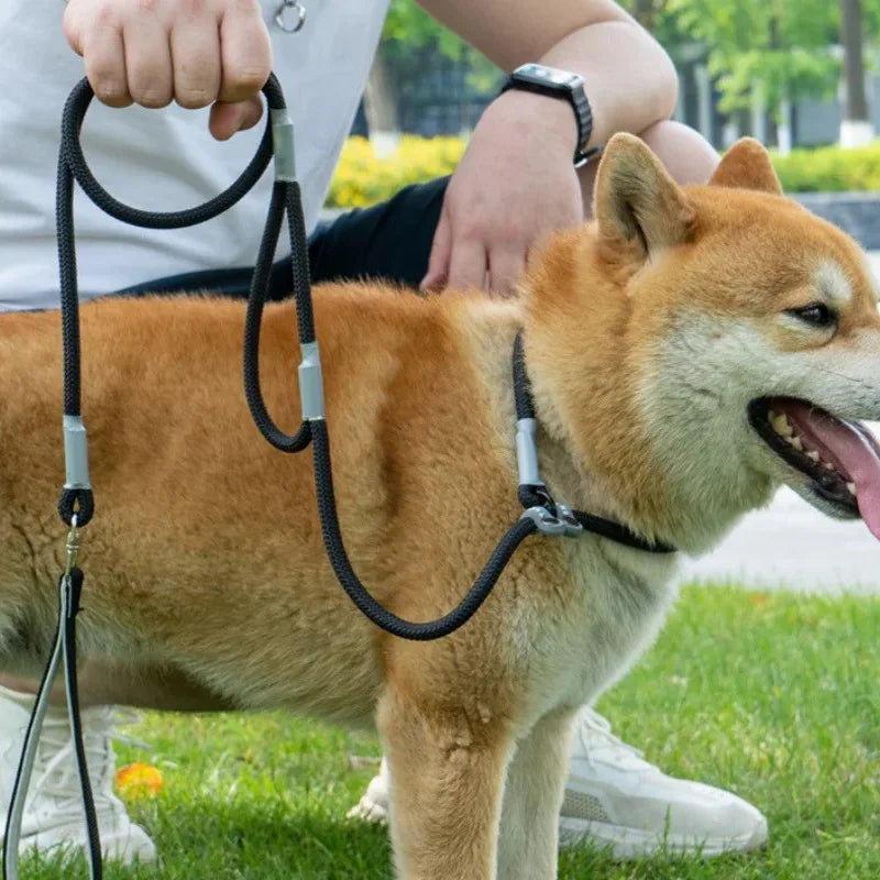 Dog Collar Leash Slip Chains Leads Strong Double Handle Nylon Rope No Pull Pet Training Leash Medium Dogs Puppy Traction Rope