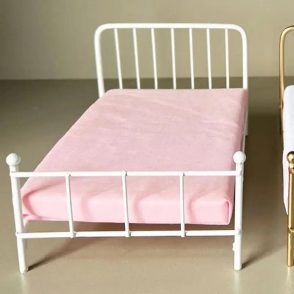 1:12 Scale Dollhouse Bed Iron Frame With Mattress Doll Bed Furniture Bedroom Scene Single Bed Mini Bed Model