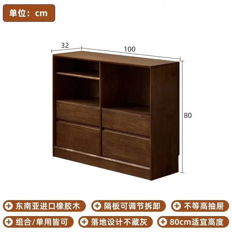 Solid wood partition bookshelf, small apartment storage cabinet, storage cabinet bookshelf, low cabinet, living room combination