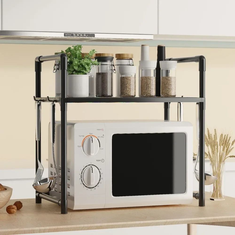 Kitchen Microwave Storage Rack Bilayer Oven Elevated Design Shelves Multi-Layer Condiment Organizer Shelf Kitchen Accessories