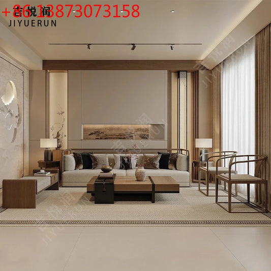 Sofa combination villa living room Zen club box reception room New Chinese solid wood furniture
