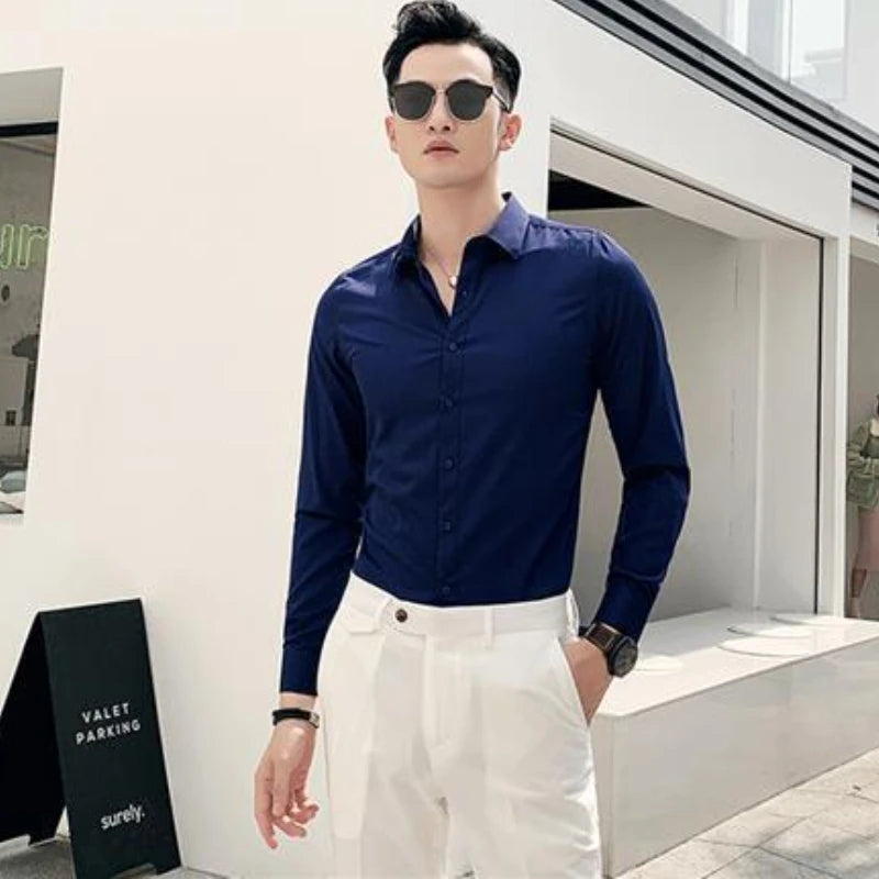 Man Tops Business Red Formal Plain Shirts and Blouses for Men Long Sleeve High Quality Luxury Designer Vintage Cotton Clothing S