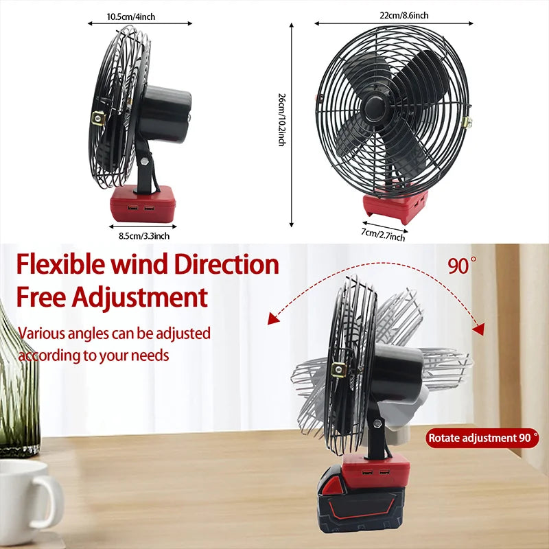 Electric Fan Floor Fan Household Desktop Fan Outdoor Camping Fan For Milwaukee for M18 18V Li-ion Battery 48-11-1835 48-11-1890