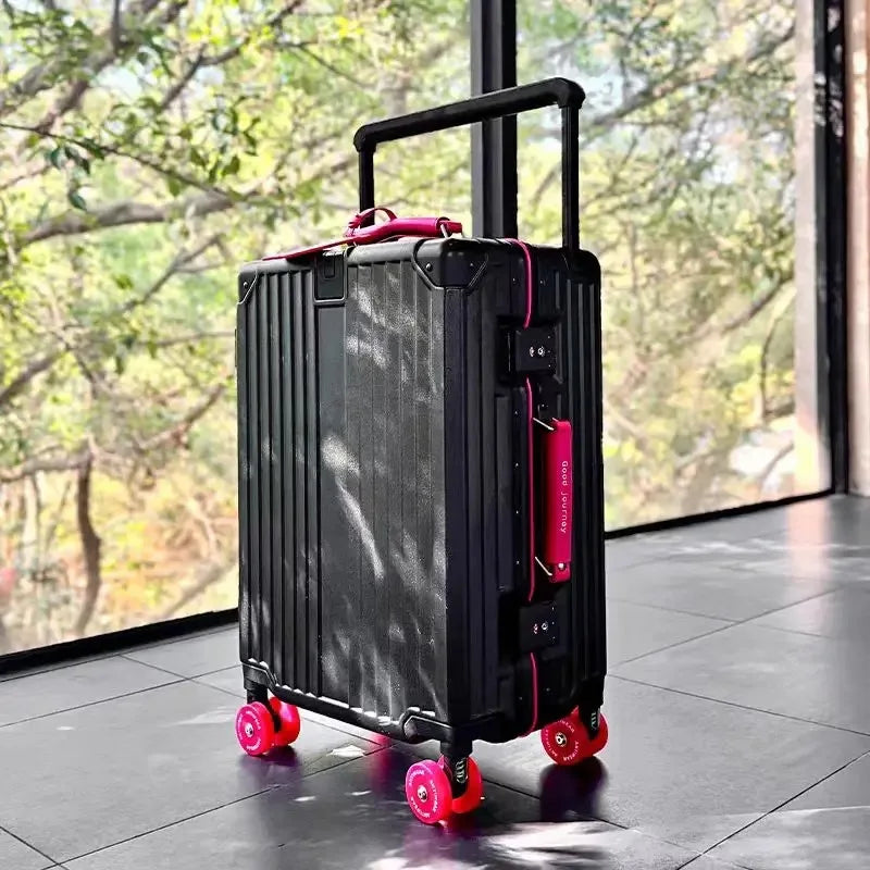 Wide Handlebar Suitcase Rolling Luggage Large Capacity Aluminum Frame Trolley Case with Colorful Silent Spinner Wheels TSA Lock