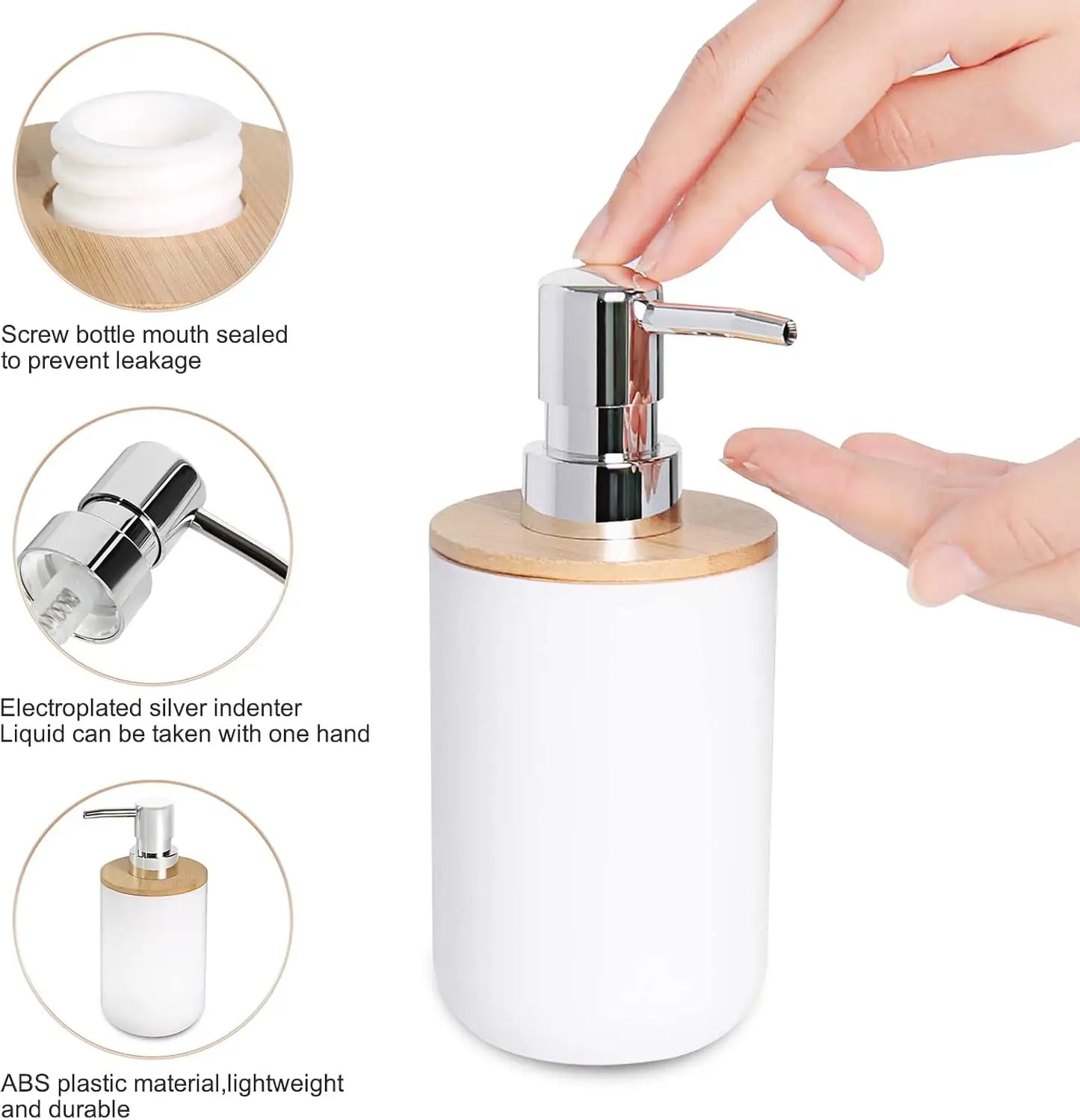 6 Pcs Bamboo Bathroom Accessories Set - Modern White Bath Organizer Kit, Natural Wood Toiletries Holder for Home Decor