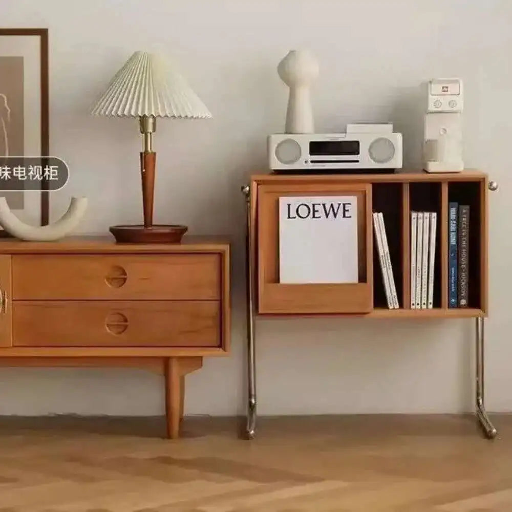 Nordic Solid Wood Bookcase Living Room Sofa Side Cabinet Locker Simple Magazine Cabinet Home Retro Storage Cabinet