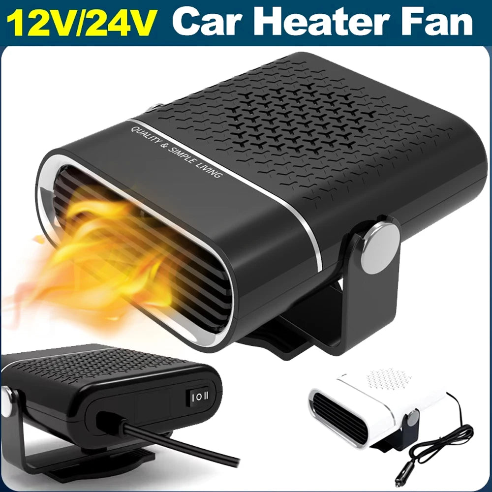 Electric Car Heater Air Cooler Fan 12V/24V Portable Demister Defroster Heating Fan 150W Dryer Windshield Defogging Accessories