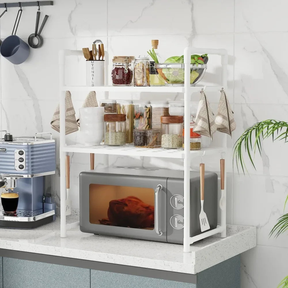 Kitchen Microwave Storage Rack Bilayer Oven Elevated Design Shelves Multi-Layer Condiment Organizer Shelf Kitchen Accessories