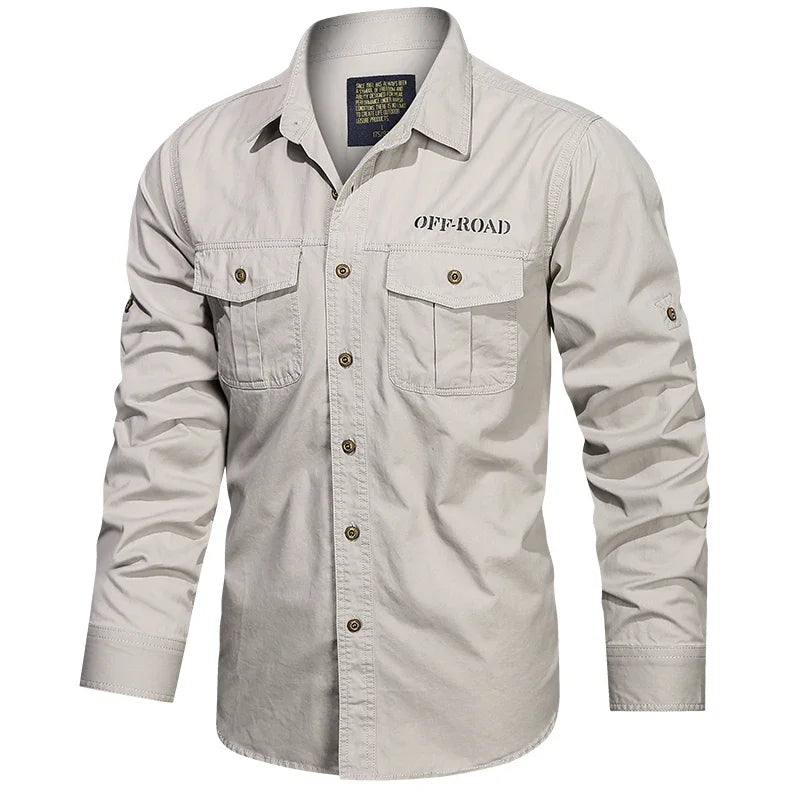 Men's Outdoor Work Clothes Multi-bag Long-sleeved Tops Pure Cotton Washed Shirts Spring and Summer Men's Long-sleeved Shirts