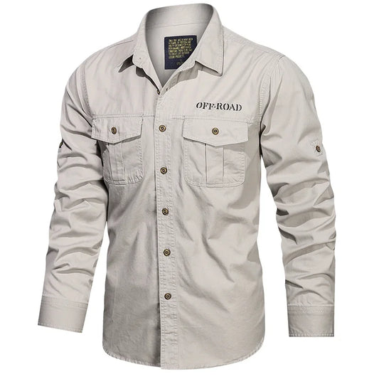Men's Outdoor Work Clothes Multi-bag Long-sleeved Tops Pure Cotton Washed Shirts Spring and Summer Men's Long-sleeved Shirts