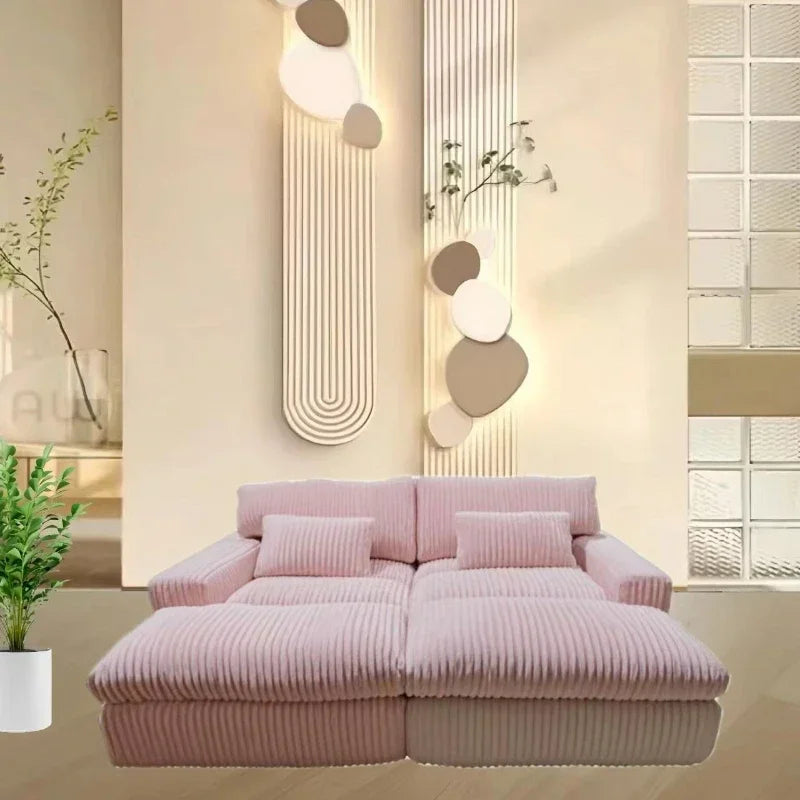 Italian Style Retro Luxury Corduroy Double Sofa Bed for Living Room Vacuum Compression Washable Customizable  Furniture Sofa