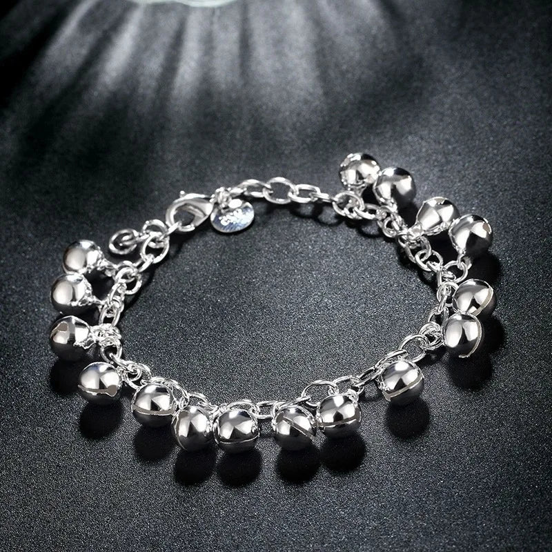 LEKANI Brand Fine Jewelry Woman's Charm Bracelet 925 Sterling Silver Rolo Hand Chain Small Bells Bracelet Bangle for Women Girls