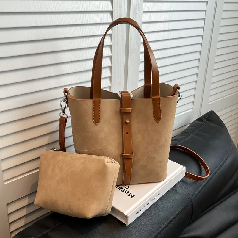 Bucket Bag for Women - Large Capacity Shoulder Tote, Adjustable Strap, Vintage Mother-Daughter Crossbody, Stylish Casual Daypack