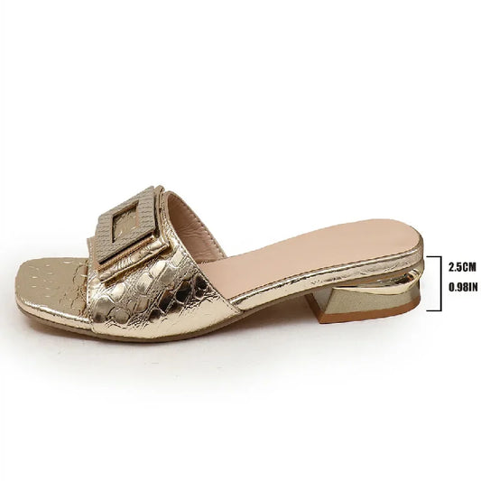 Women High Heel Slippers Summer Slip on Elegant Low Heel Shoes for Wedding Party Comfortable Non-slip Women's Slippers