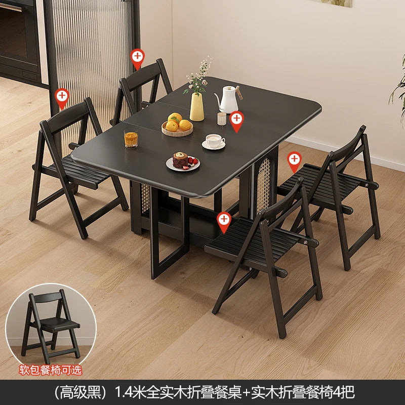 Folding Dining Table Set 6 Vintage Rattan Dining Table Set Modern Luxury Nordic Mesas Pegables Portatil Dining Room Furniture