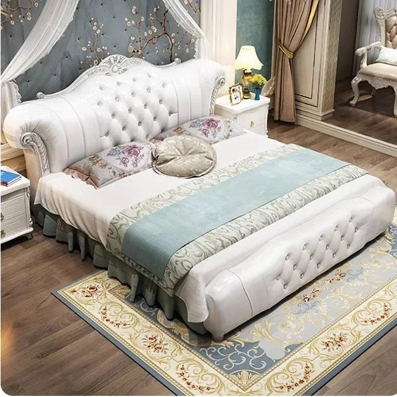 Wood Modern Bed Luxury Leather Classic Wedding Bed European Confortable Safe Camas De Matrimonio Dormitorio Bedroom Furniture