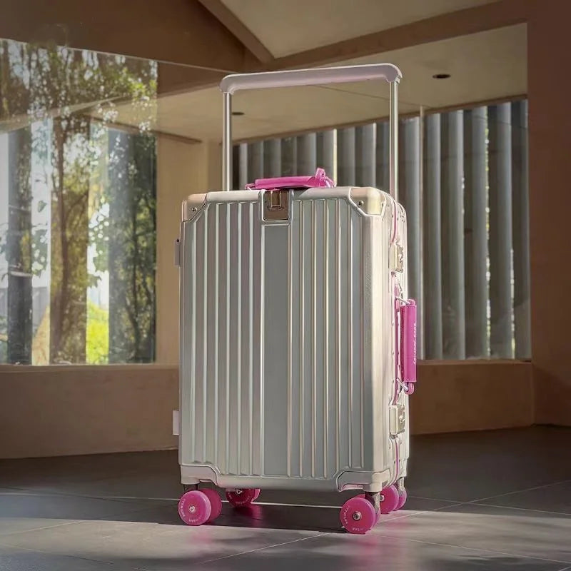 Wide Handlebar Suitcase Rolling Luggage Large Capacity Aluminum Frame Trolley Case with Colorful Silent Spinner Wheels TSA Lock