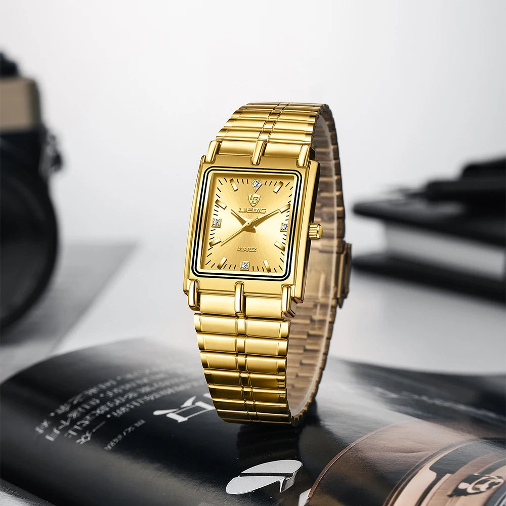 Luxury Wristwatches For Men Women Golden Quartz Watch Female Male Clock Gold Steel Bracelet Watches relogio masculino L1018