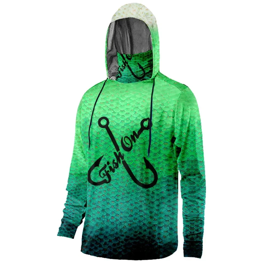 Mens Fishing Clothing Fishing Time Hook Trout Printed Sun Protection Face Mask Hoodies Outdoor Sports Breathable Clothes