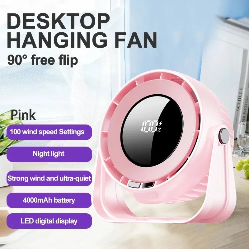 Multifunctional Electric Fan 100 Speed Strong Wind Wireless Wall Mount Cooling Fan LED Digital Display Night Light 4000mAh