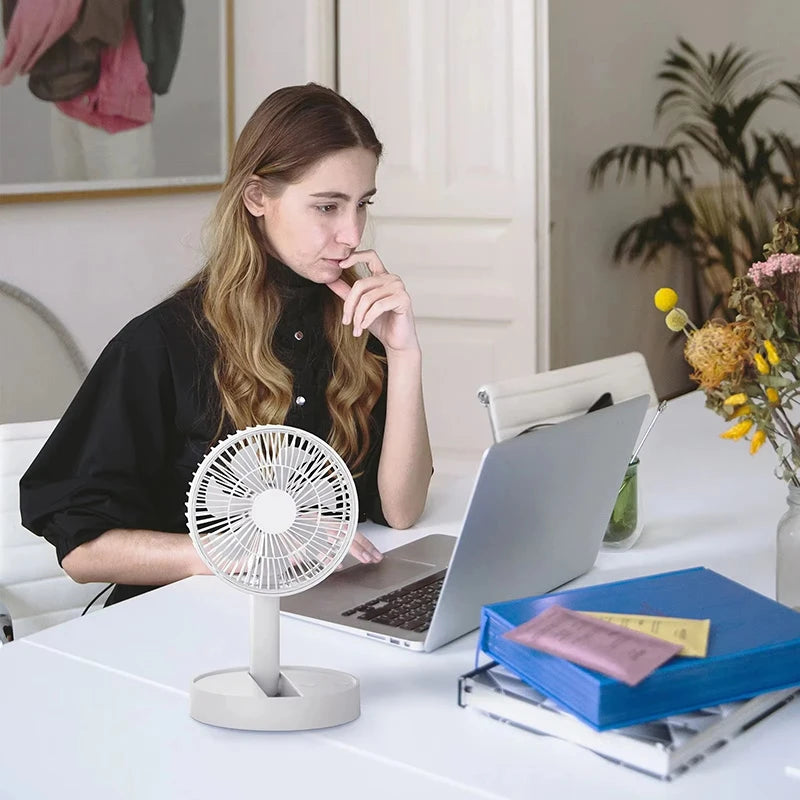 Electric Fan Portable Mini Desktop USB Folding Fan with 4 Speeds and Timing Function for Bedroom Office Indoor or Outdoor Use