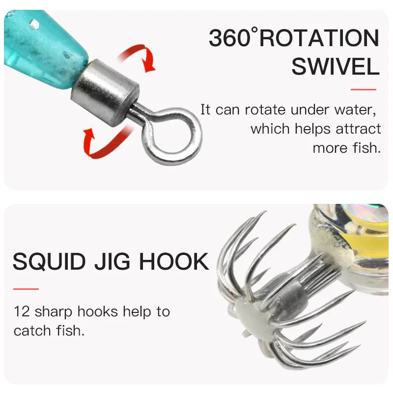 Fishing Lures 5g Squid Hook with LED Light Squid Jig Lure Luminous Webfoot Octopus Egi Artificial Bait Cuttlefish Sea Tackle