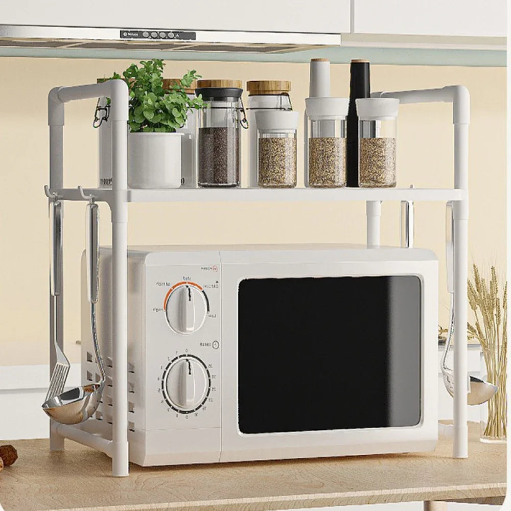 Kitchen Microwave Storage Rack Bilayer Oven Elevated Design Shelves Multi-Layer Condiment Organizer Shelf Kitchen Accessories