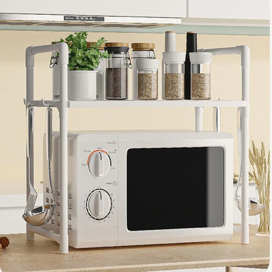 Kitchen Microwave Storage Rack Bilayer Oven Elevated Design Shelves Multi-Layer Condiment Organizer Shelf Kitchen Accessories