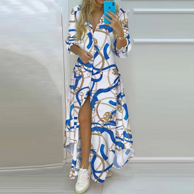 Women's Clothing 2024 Autumn New Long Skirt Ins Single Breasted Irregular Shirt Dress