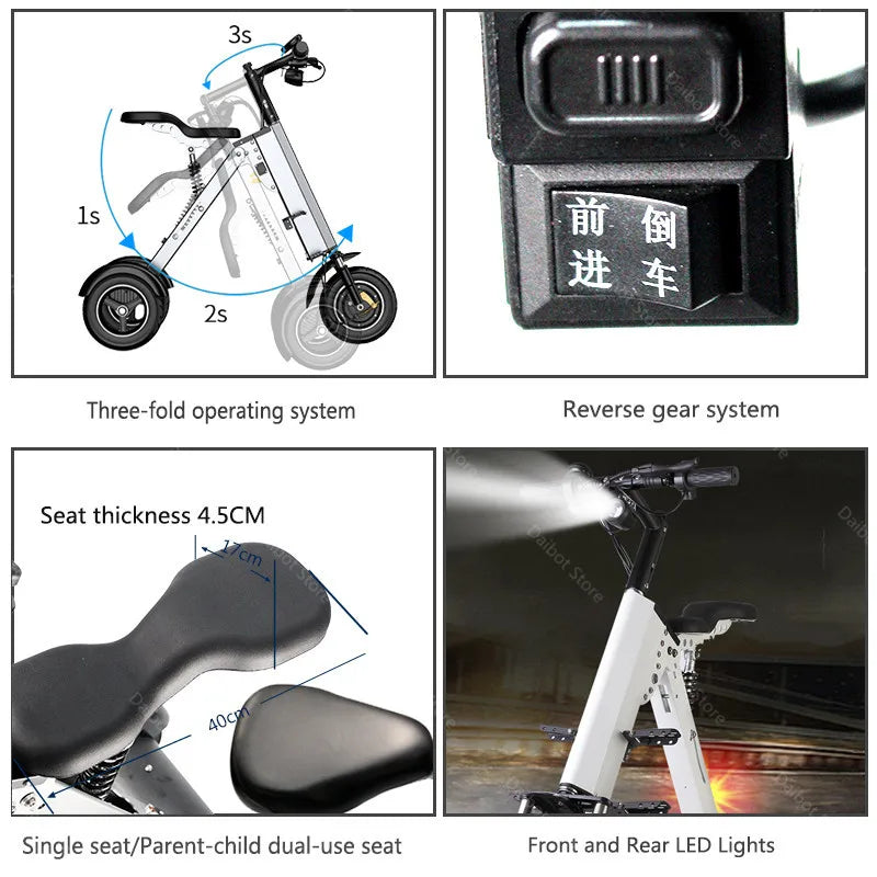350W 36V 3 wheels Parents Child Electric Scooter 2 Seats For Adults Children 10 Inch Folding Electric Tricycle Scooter For Women