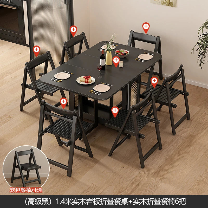Folding Dining Table Set 6 Vintage Rattan Dining Table Set Modern Luxury Nordic Mesas Pegables Portatil Dining Room Furniture