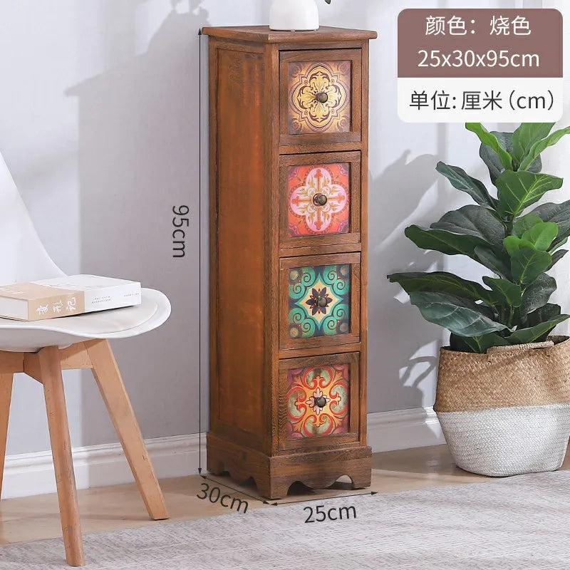 Narrow Storage Cabinet  American Style Solid Wood Storage Rack Large Capacity Multi-layer Storage Organizer Home Furniture