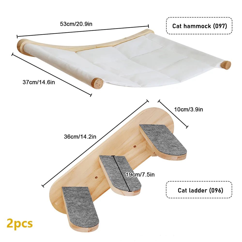 Cat Climbing Shelves Wall-Mounted Cat Tree Tower Scratcher Hammock Sisal Rope Ladder Hiding House Bed Cats Gym Claw Grinding Toy