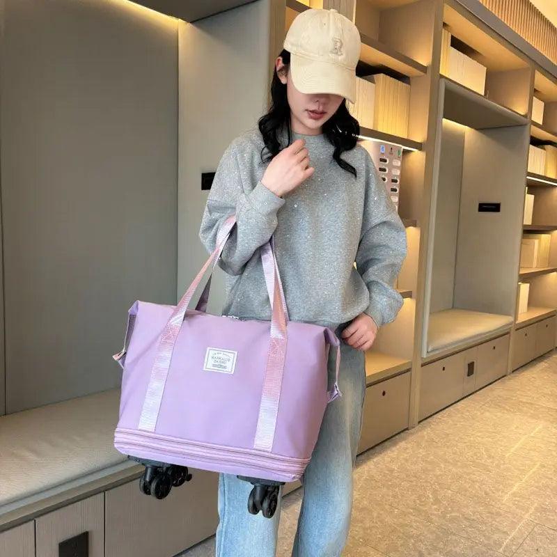 Large Capacity Travel Trolley Luggage Storage Bag With Wheels Waterproof Pulley Portable Collapsible Expandable Fashion Clothes