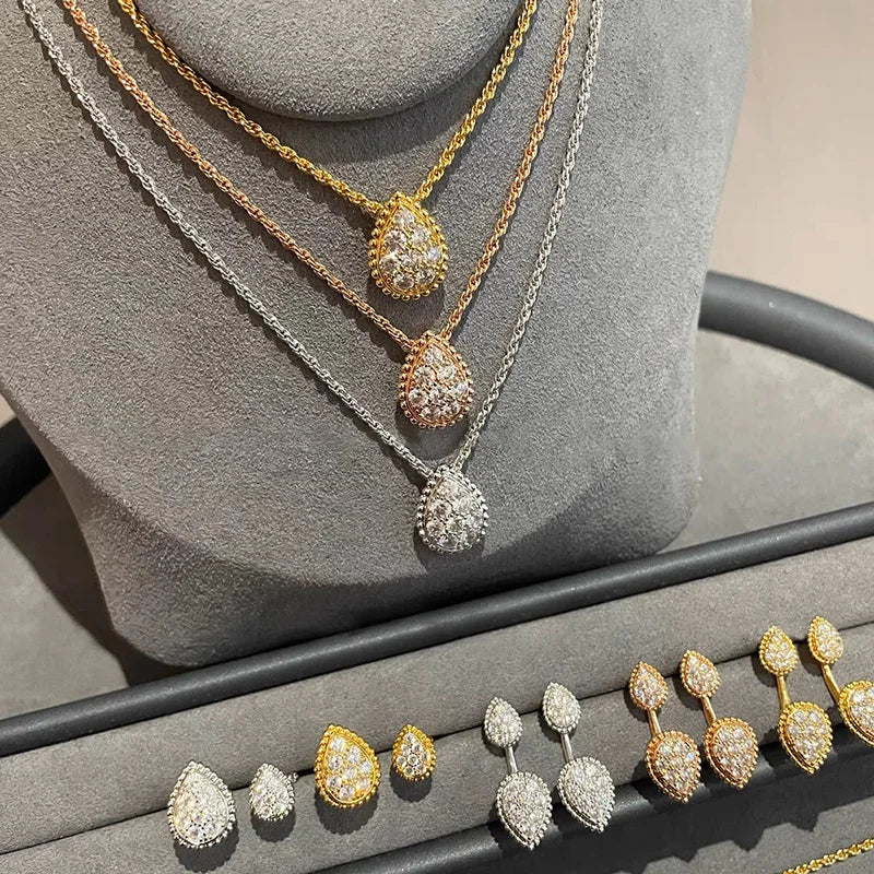 Women's Luxury Exclusive Drip Diamond Necklace 18K Gold Plated Full Diamond Accent Elegant Gift for Her