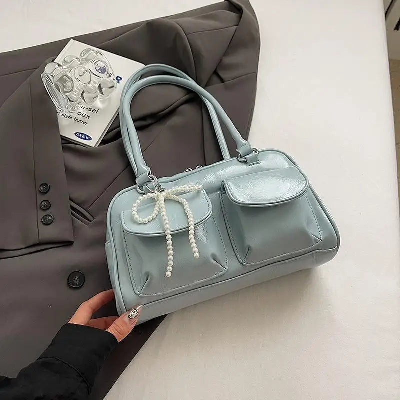 Women's Handbag with Pendant Armpit Boston Bag Fashion Cool Bowling Bags Ladies Large Capacity Shoulder Bag