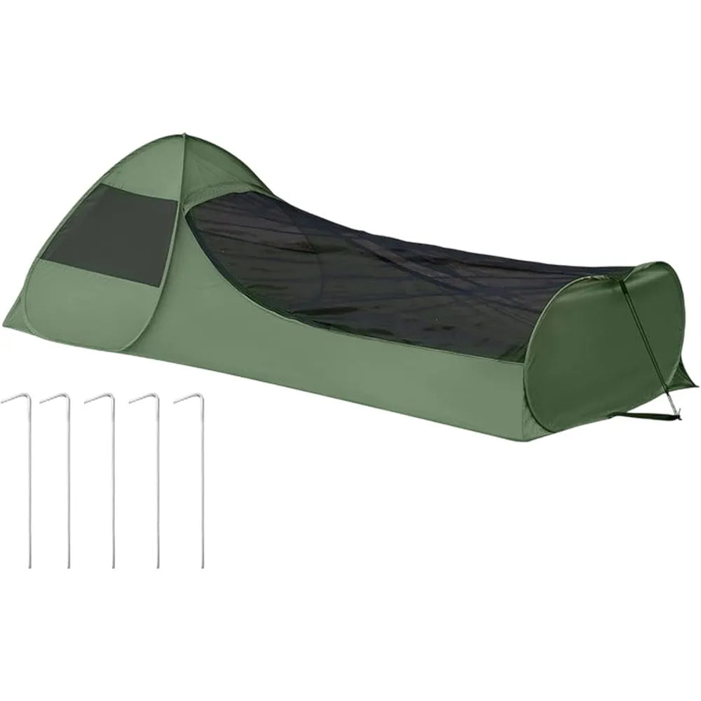 Foldable Pop-Up Single Tent Portable Camping Tent Canopy Sleeping Net with Double Zipper Finer Mesh with Clear Phone Pouch