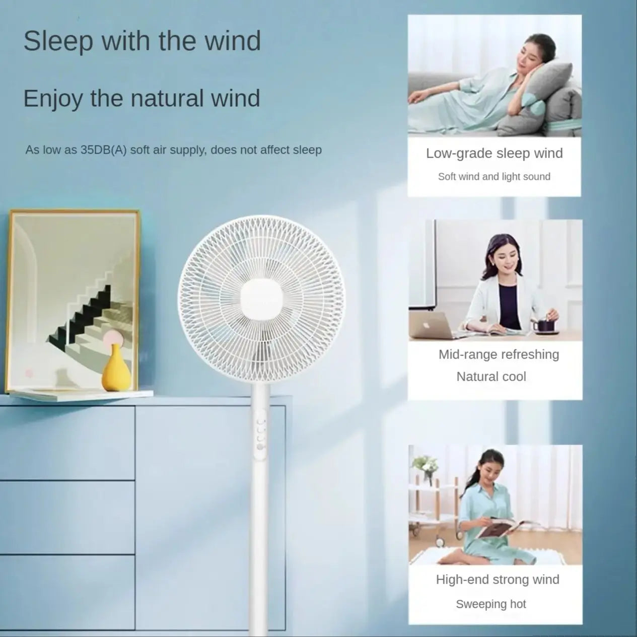 Electric fan seven-leaf household floor fan large air volume table and floor dual-use can shake the head softly and low noise.