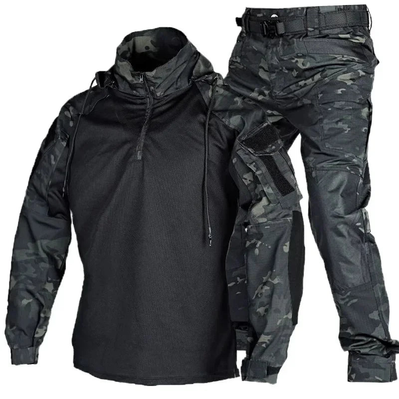 Tactical Uniform Suits Wear Resistant T-Shirt Hood Workwear Pants Men Clothing Combat Shirts Airsoft Paintball Hunting Clothes