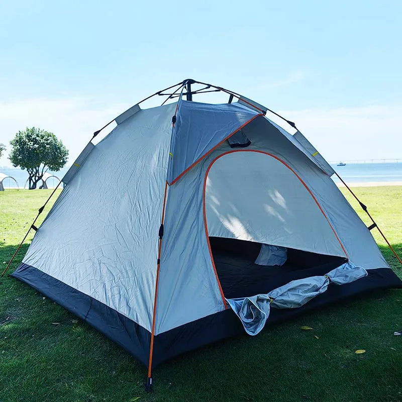 4 Person Ventilated Camping Tent with USB Air Fan Mesh Door Automatic Setup Easy Pop Up Family Tent for Outdoor Hiking Traveling