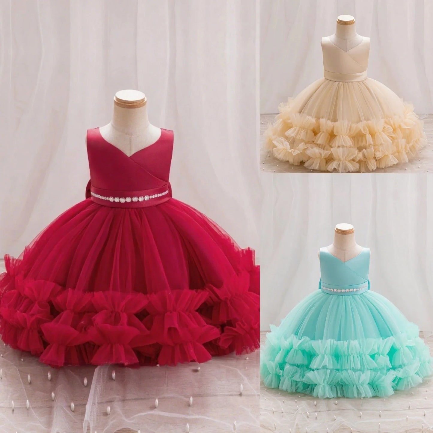 The New Girl Baby Clothes Birthday Party Baptize The Flower Girl Net Yarn 0-4 Years Old Princess Skirt Newborn Clot