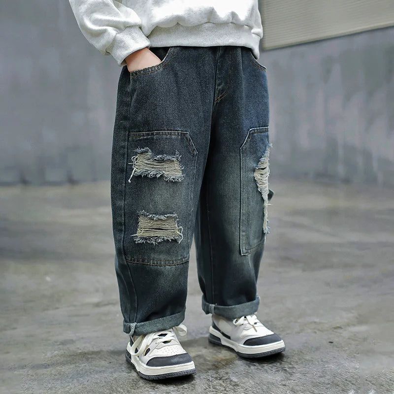 Baby Boy Fashion Ripped Jeans Trousers With Holes For 2 3 4 5 6 7 8 9 10 11 Years Kids Child Casual Destroyed Broken Denim Pants