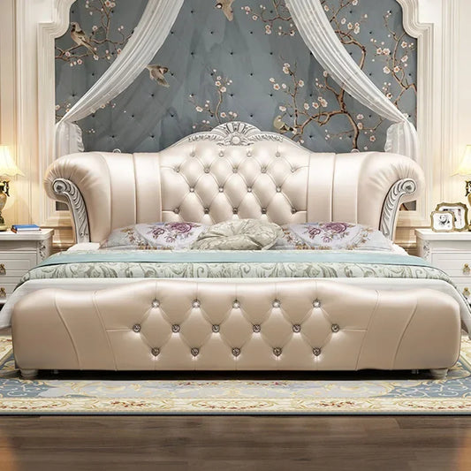 Wood Modern Bed Luxury Leather Classic Wedding Bed European Confortable Safe Camas De Matrimonio Dormitorio Bedroom Furniture