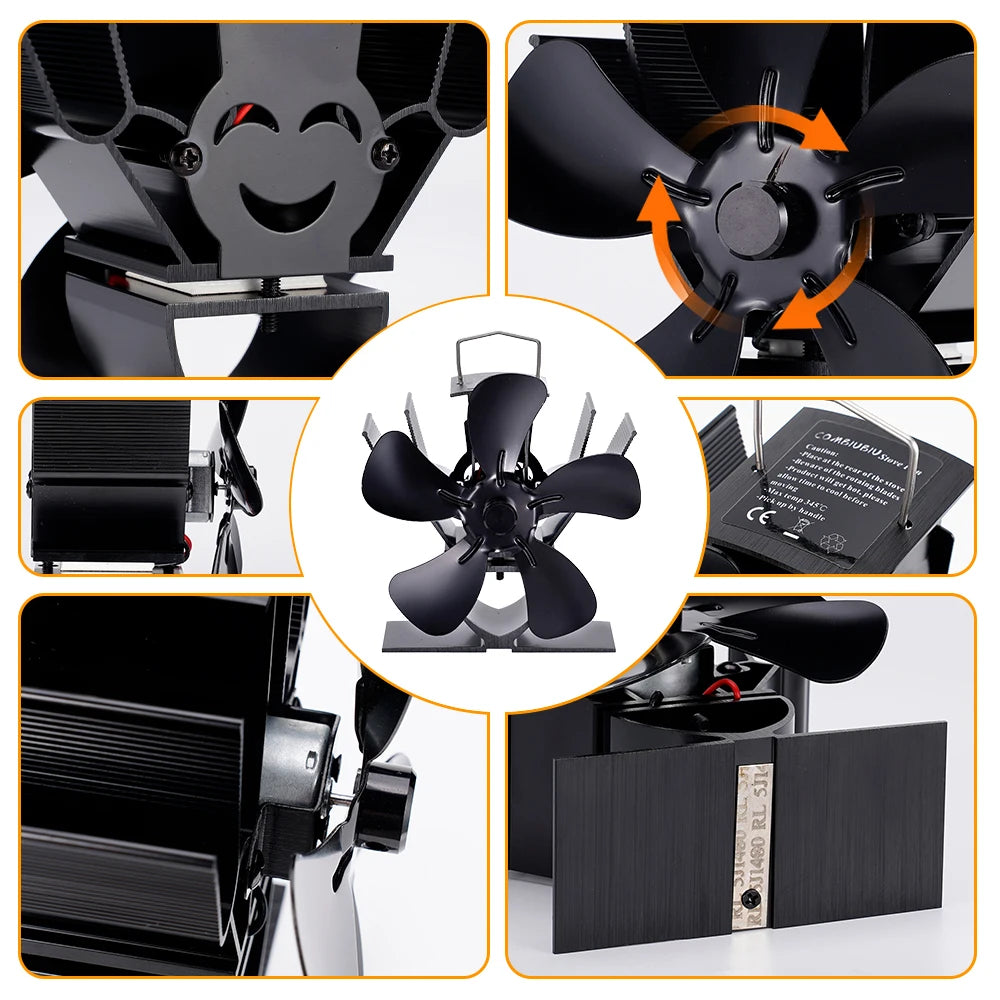 Mini Fireplace fan 5-blade thermoelectric stove fan Log burner Eco-fan Quiet Fireplace fan heater Efficient heat distribution