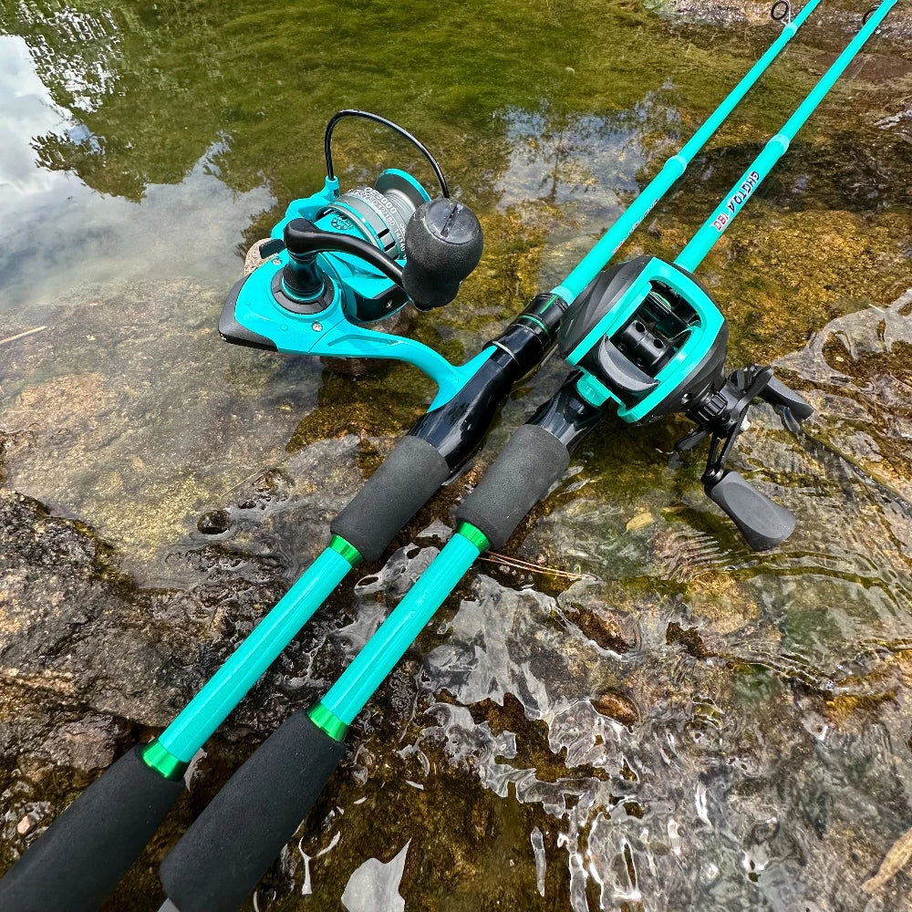 1.8 2.1m Lure Fishing Rod Baitcasting Reel Combo4/5 Sections Carbon Spining Casting Rod High Speed 7.2:1 Fishing Reel Sets Pesca