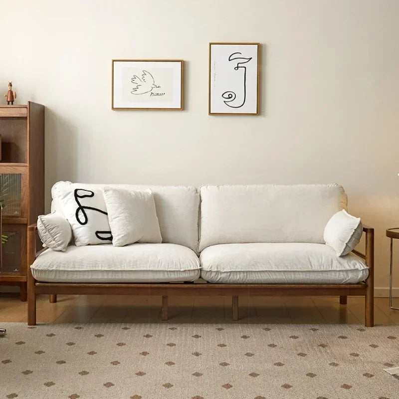 Wood Retro Living Room Sofa Cotton Linen Fabric Designer Homestay Sofa Modern New Simple Washable Canape Salon Home Furniture